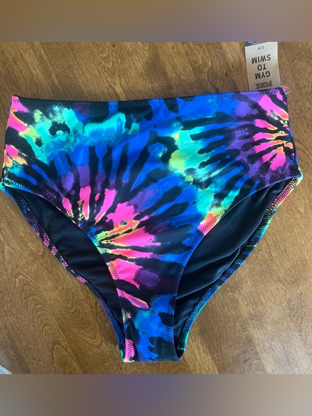 VS PINK Active Black & Neon Tie-Dye Bikini Bottoms Small New with Tags